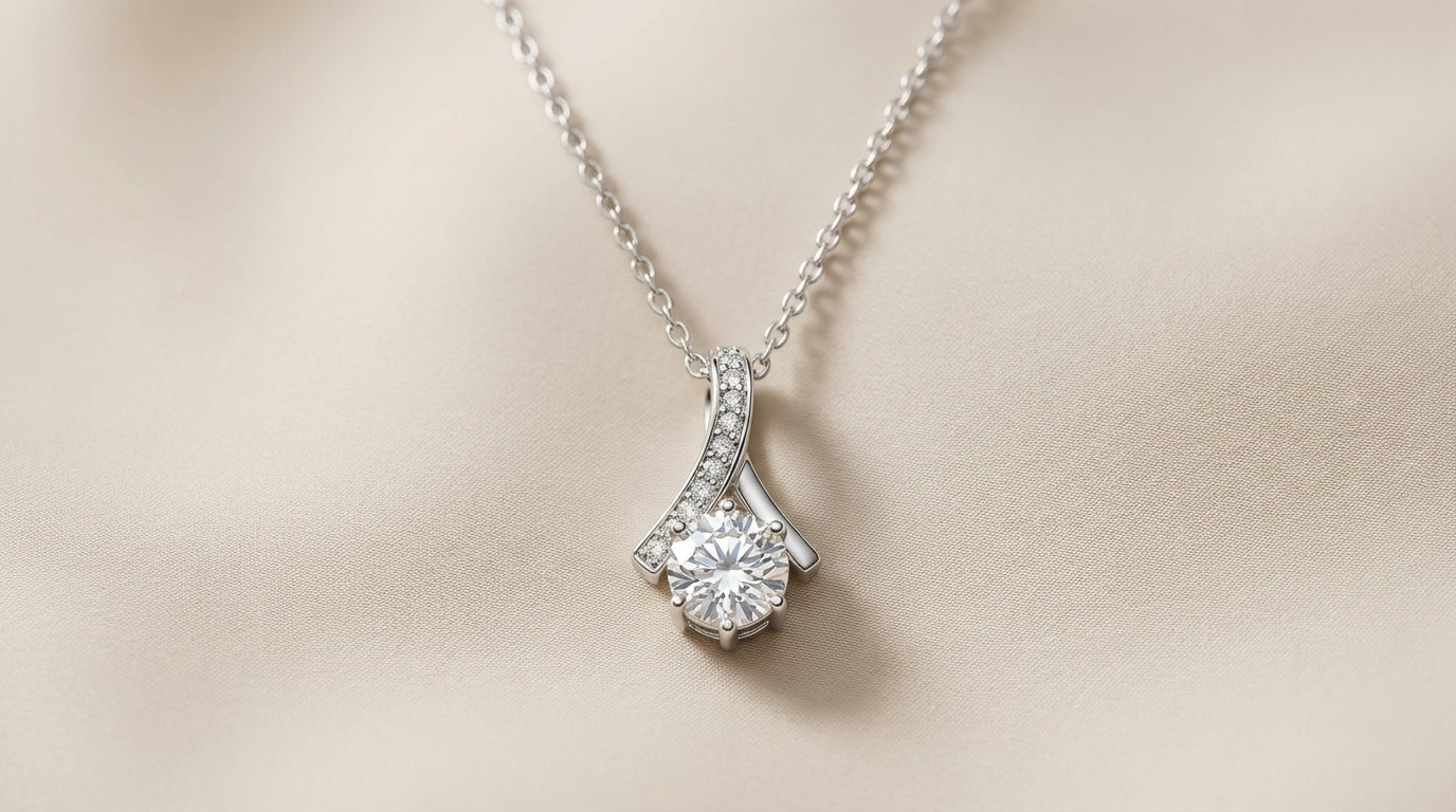 Round Solitaire Diamond Pendant Necklace – White Gold Finish