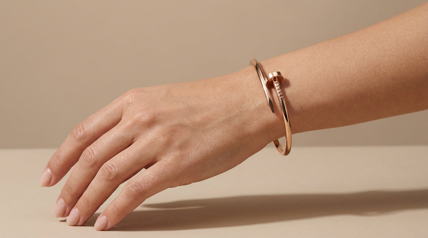 Modern Nail Cuff Bracelet in Rose Gold & Silver