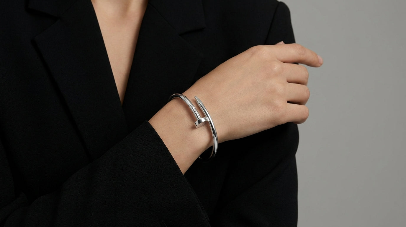 Modern Nail Cuff Bracelet in Rose Gold & Silver