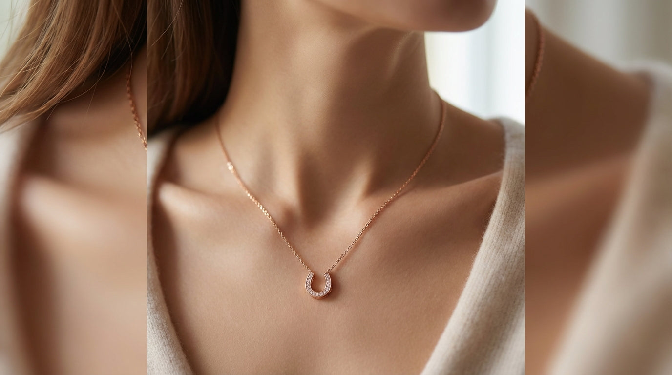 Lucky Horseshoe Necklace with Pavé Stones