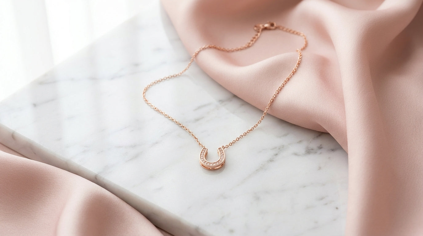 Lucky Horseshoe Necklace with Pavé Stones