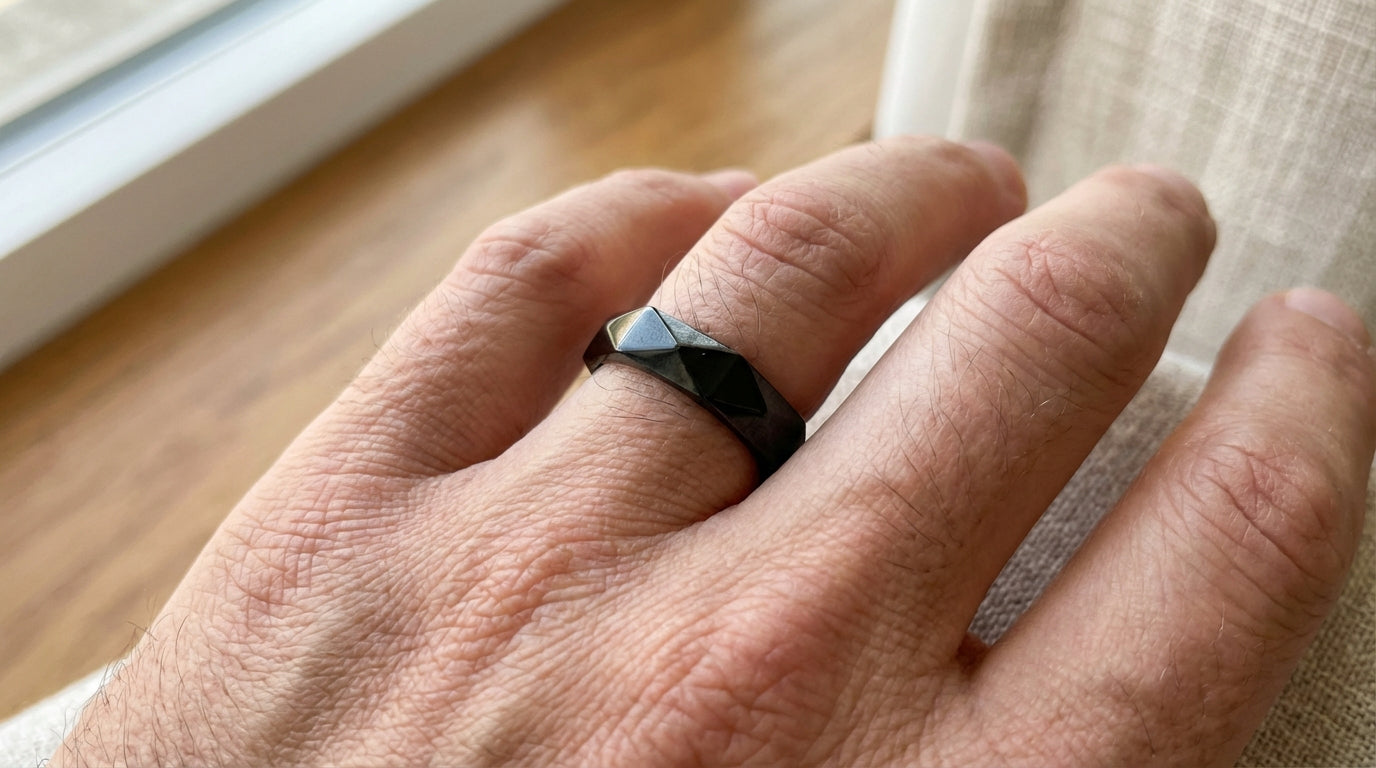 Geometric Band Ring – Silver & Black for Men & Women
