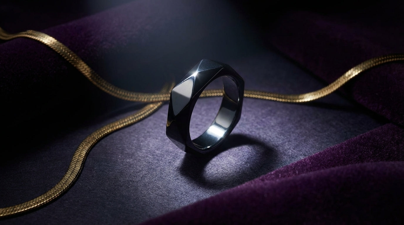 Geometric Band Ring – Silver & Black for Men & Women