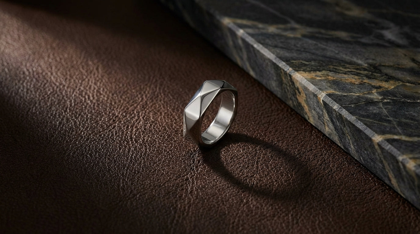 Geometric Band Ring – Silver & Black for Men & Women