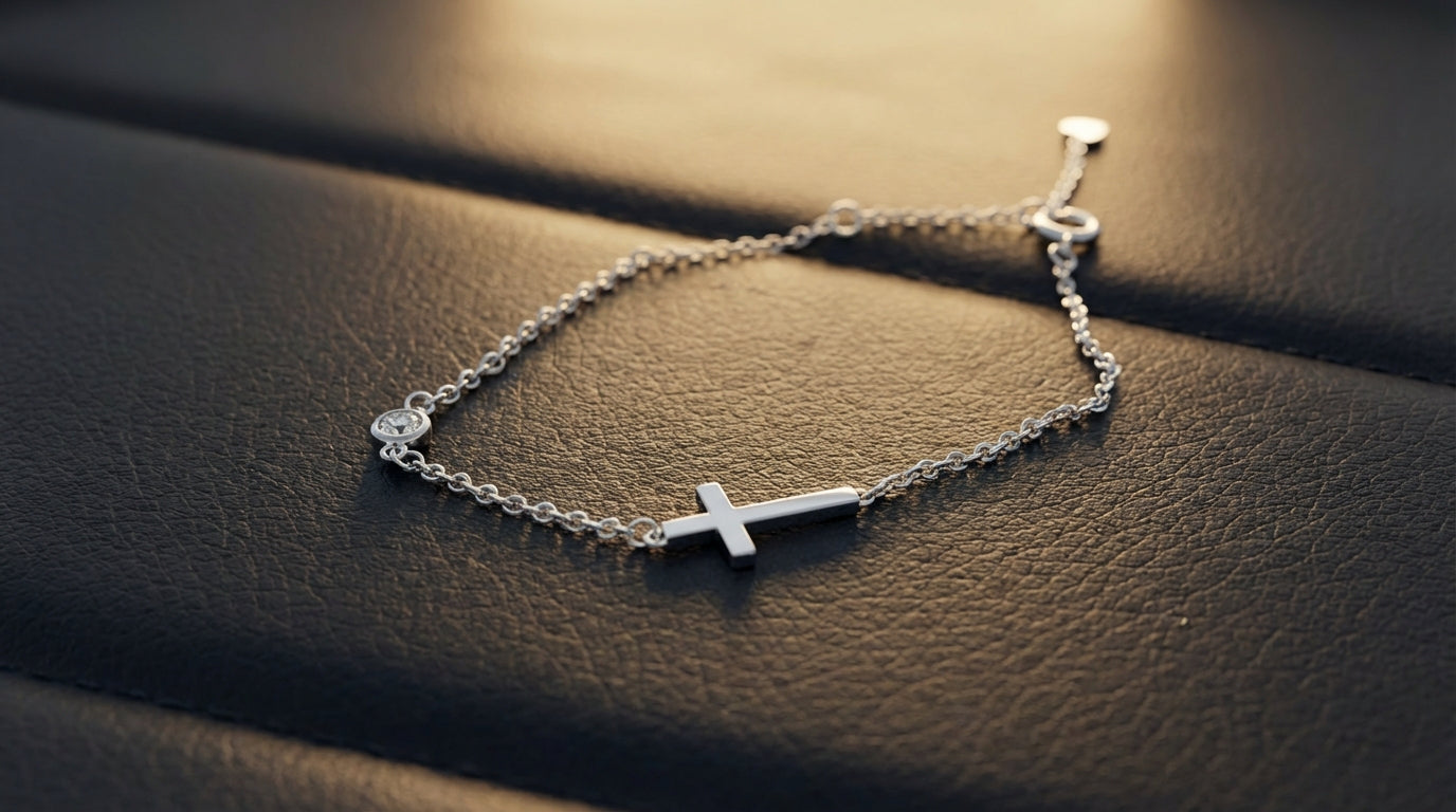 Minimal Cross Bracelet with Solitaire Accent – Silver & Rose Gold