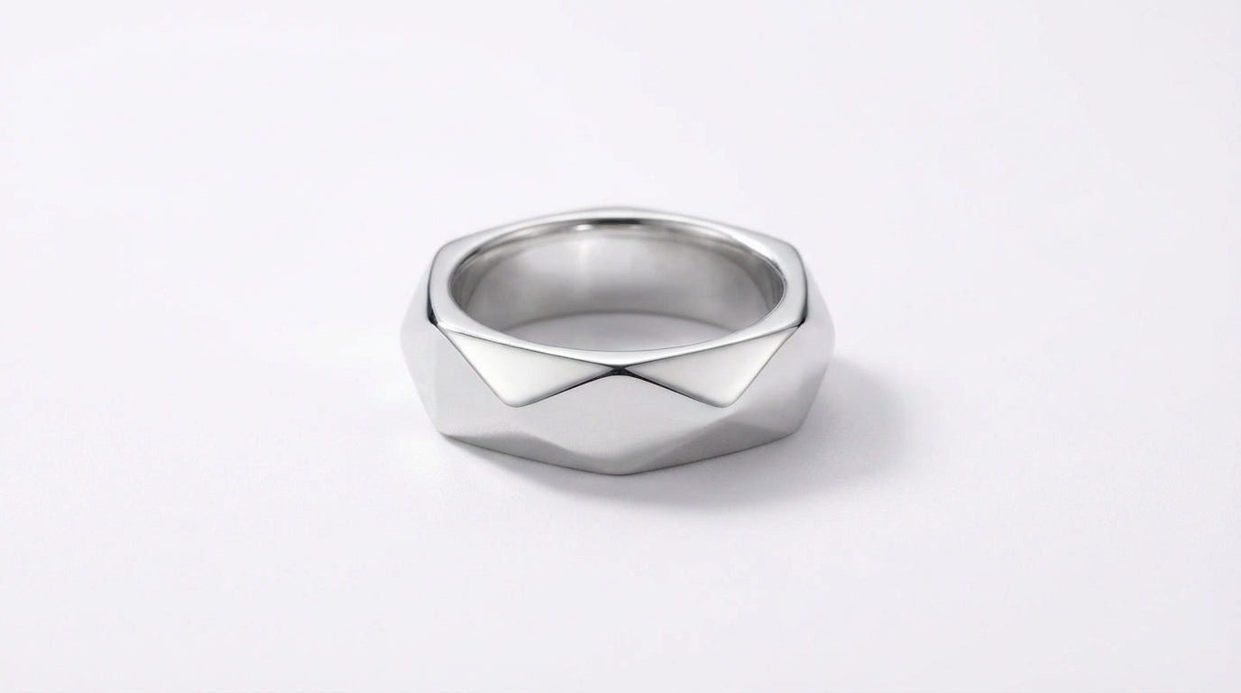 Geometric Band Ring – Silver & Black for Men & Women