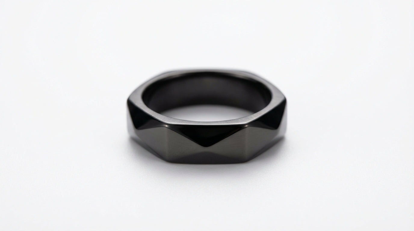 Geometric Band Ring – Silver & Black for Men & Women
